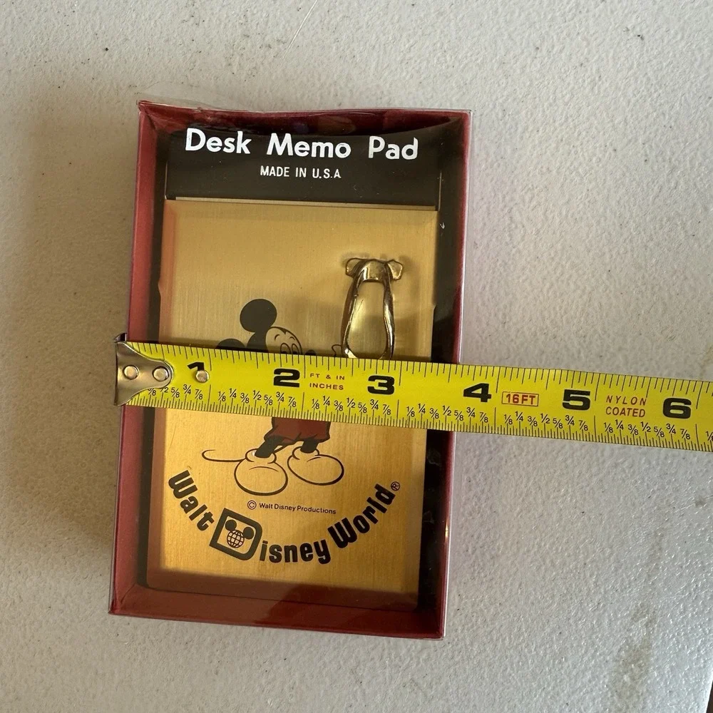 Disneyland Walt Disney Productions  Mickey Mouse Disneyland Brass Toned Memo Pad